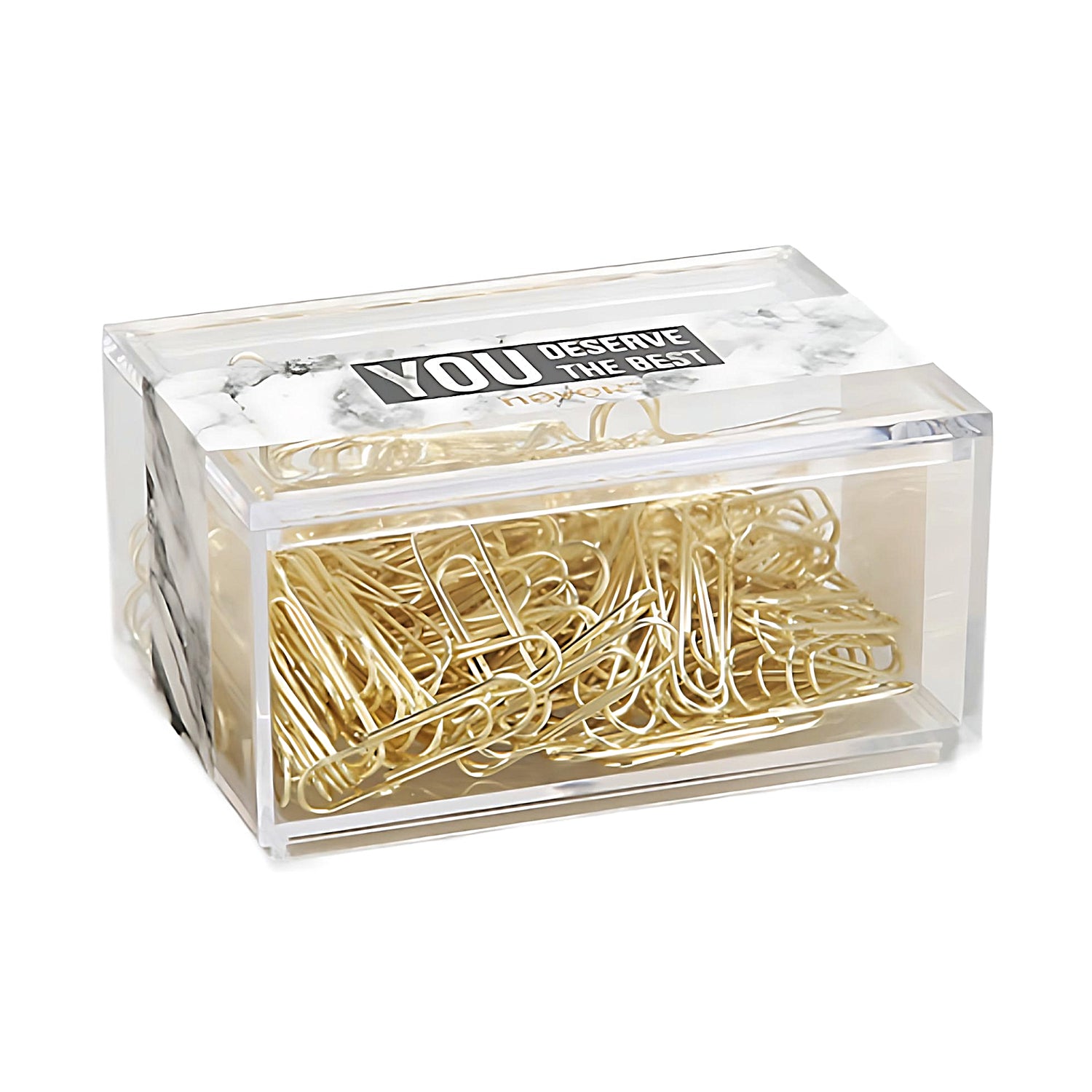 a box full of gold paper clips