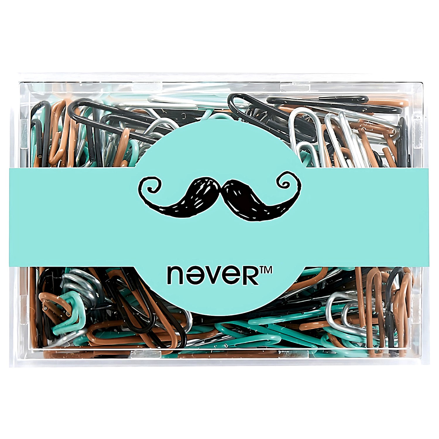 a box full of green, black, silver, and brown paper clips