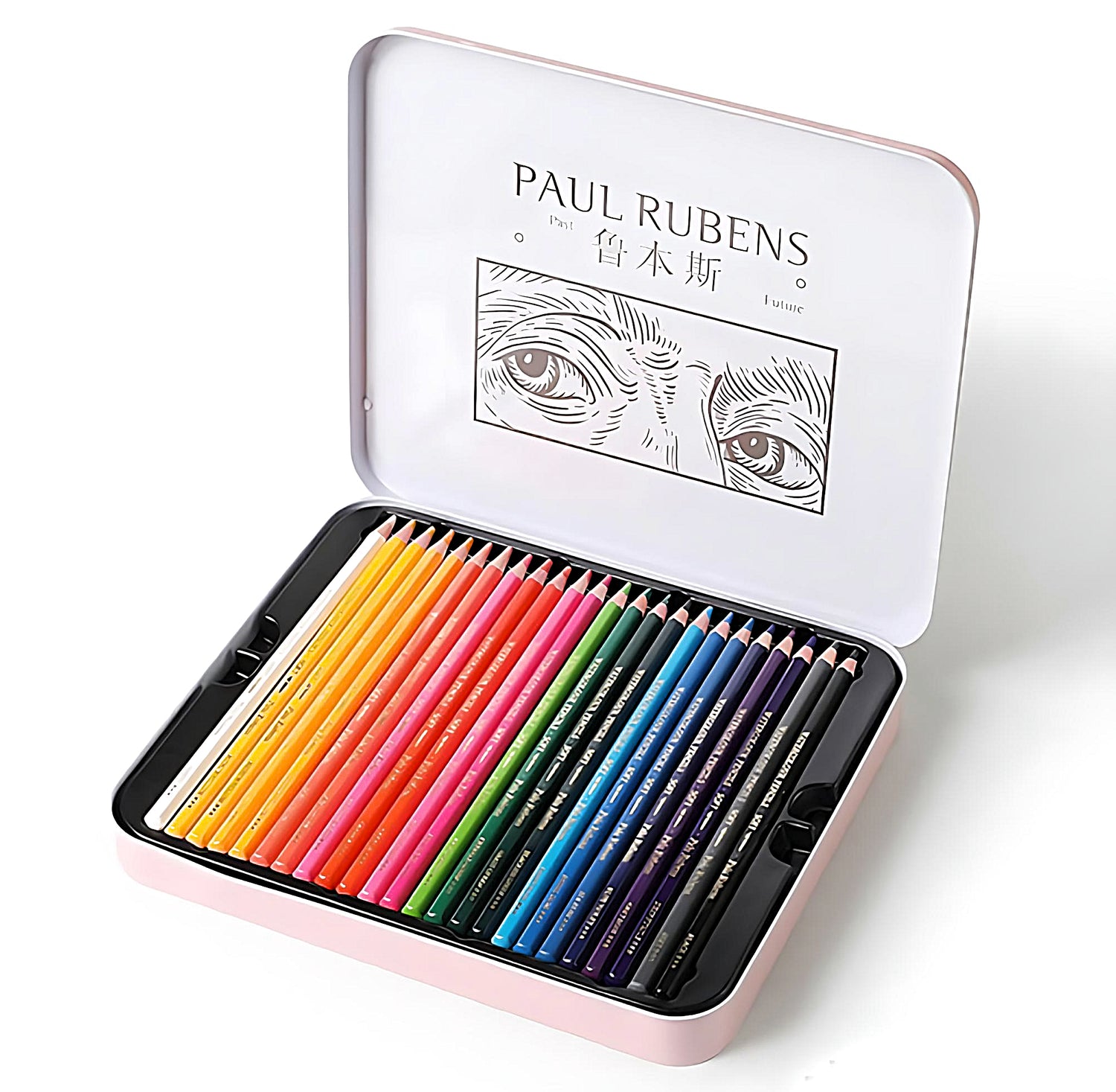 a set of 48 Paul Rubens watercolor pencils in a pink tin box