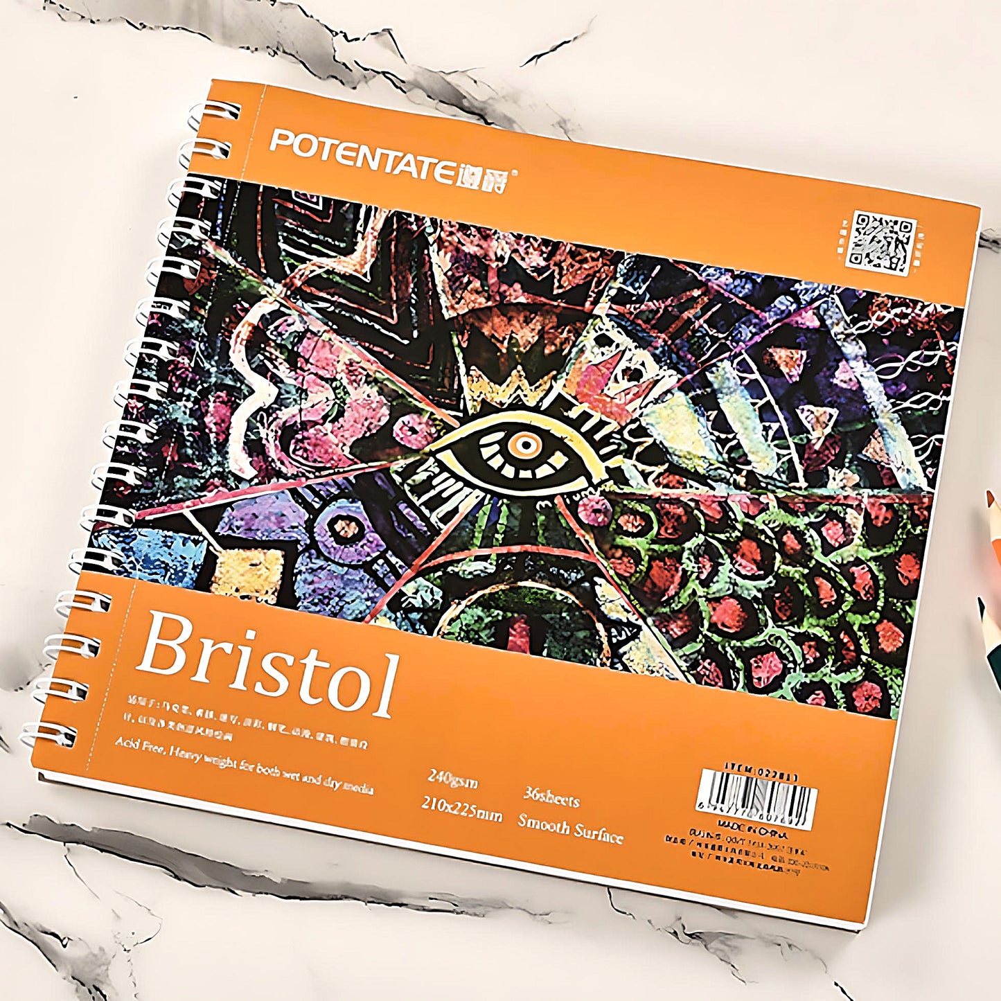 a Potentate Bristol sketchbook on a marble table