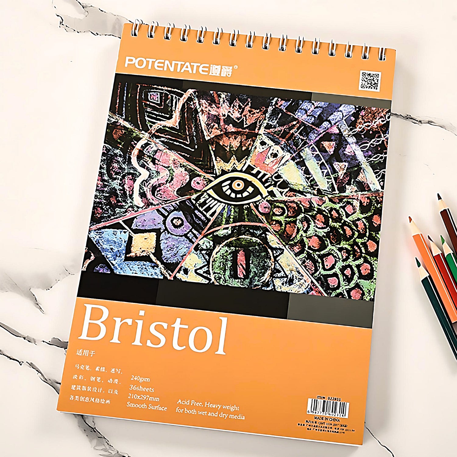 a Potentate Bristol sketchbook on a marble table