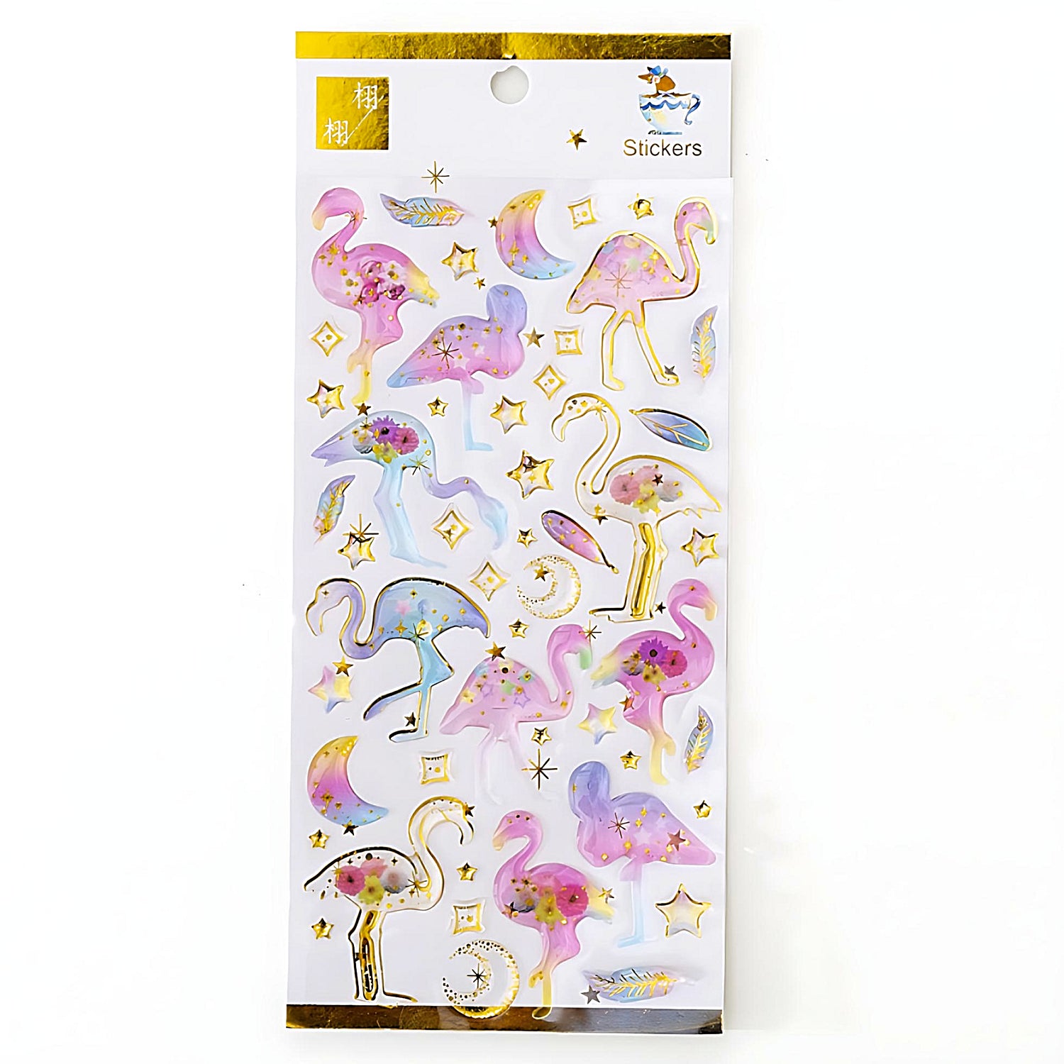 a set of puffy stickers in flamingo style