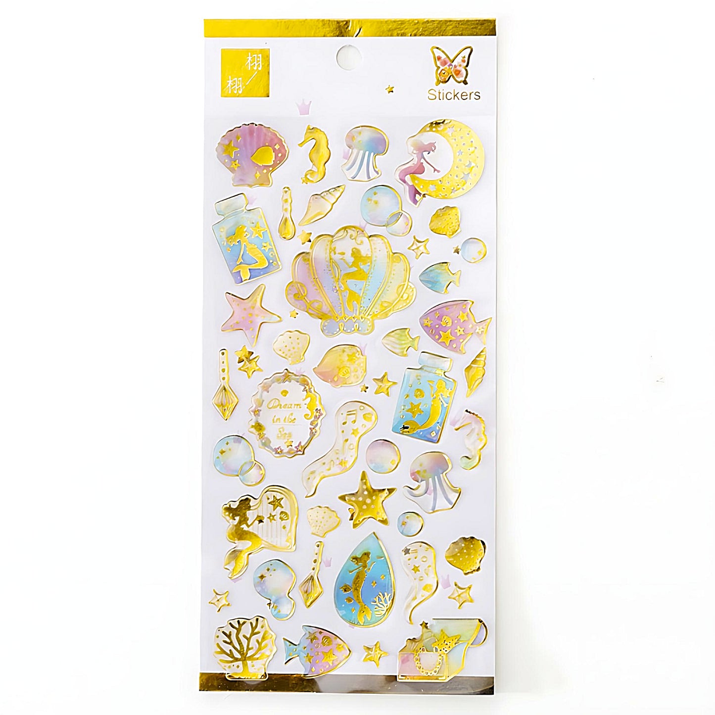 a set of puffy stickers in mermaid style