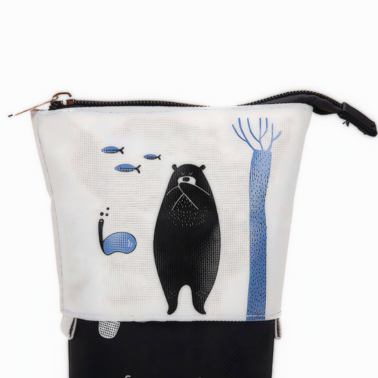 a retractable pencil case with a bear on it, white background