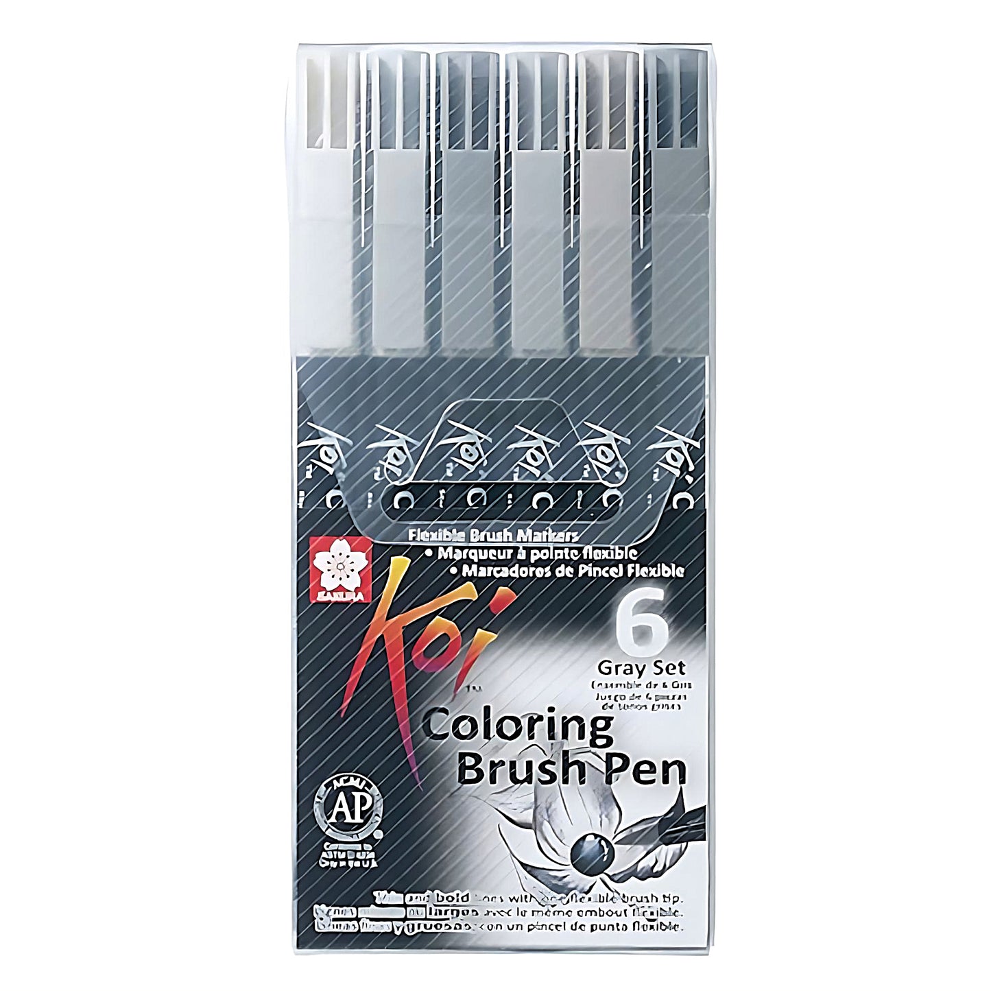a set of 6 coloring brush pens Sakura Koi in grey colors
