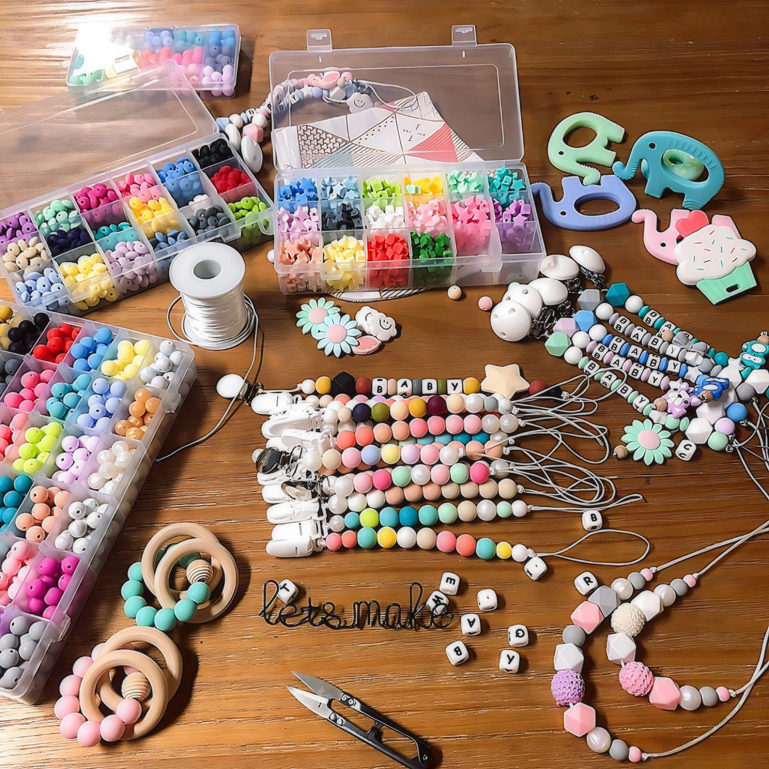 a set of silicone beads with some examples of crafts