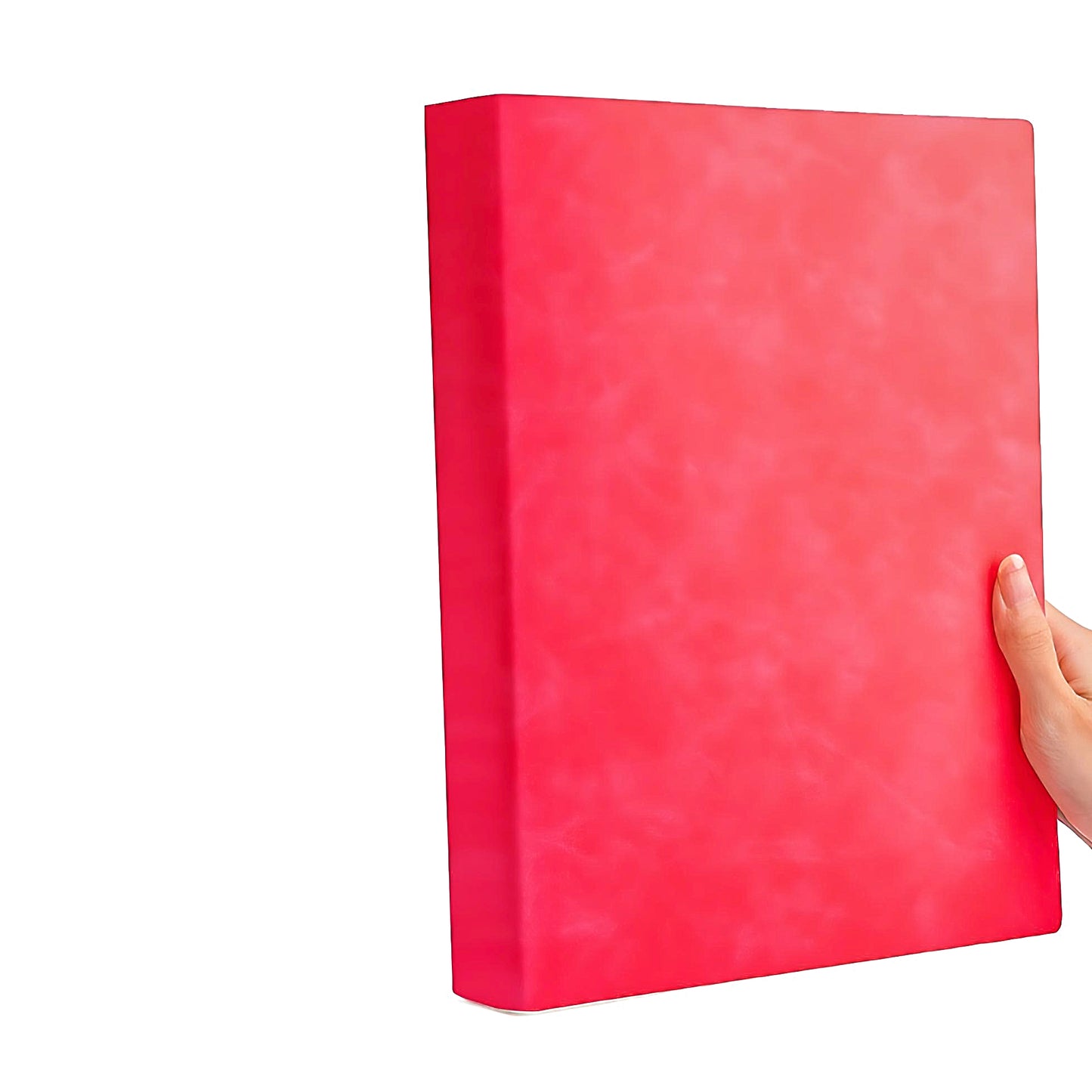 a thick notebook of rose red color