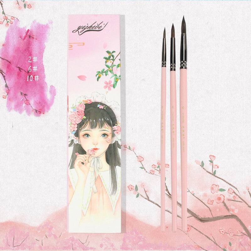 Watercolor Paintbrush Sets - Watercolor Paintbrush Set - Pink / 3